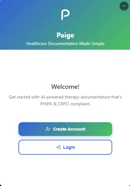 The Paige Chrome extension popup, signed in and showing the control tab.